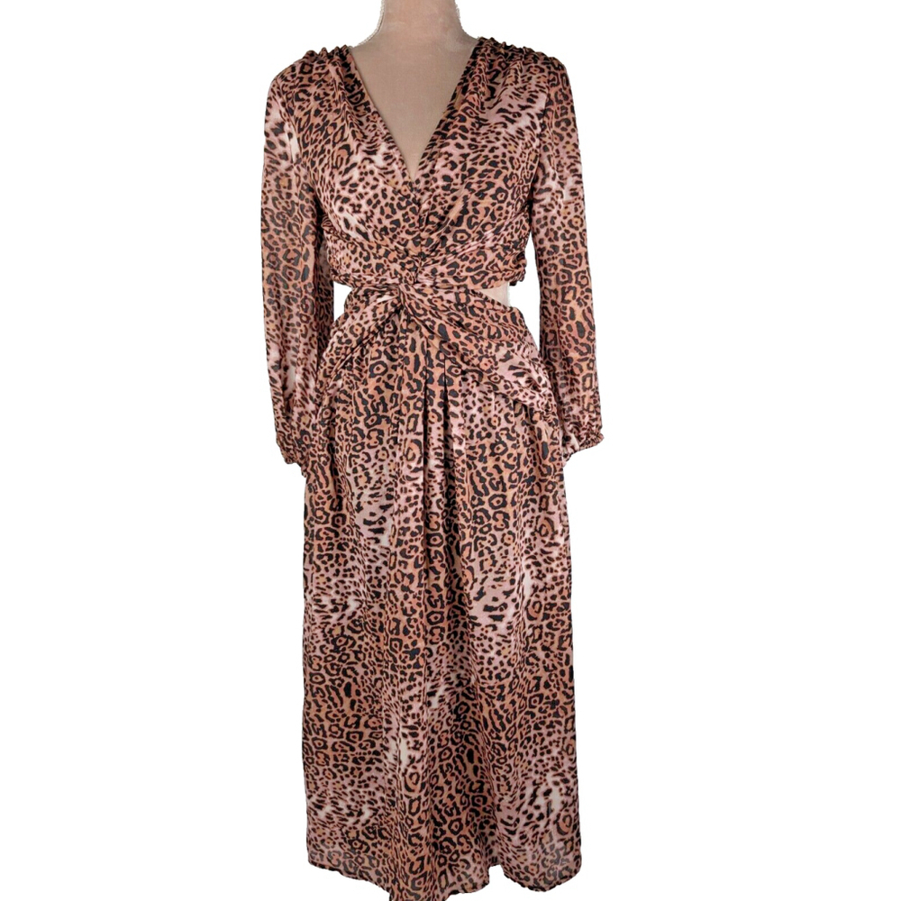 Anthropologie Ranna Gill Leopard Cut Out Midi Dress Brown Black Size S Mob Wife
